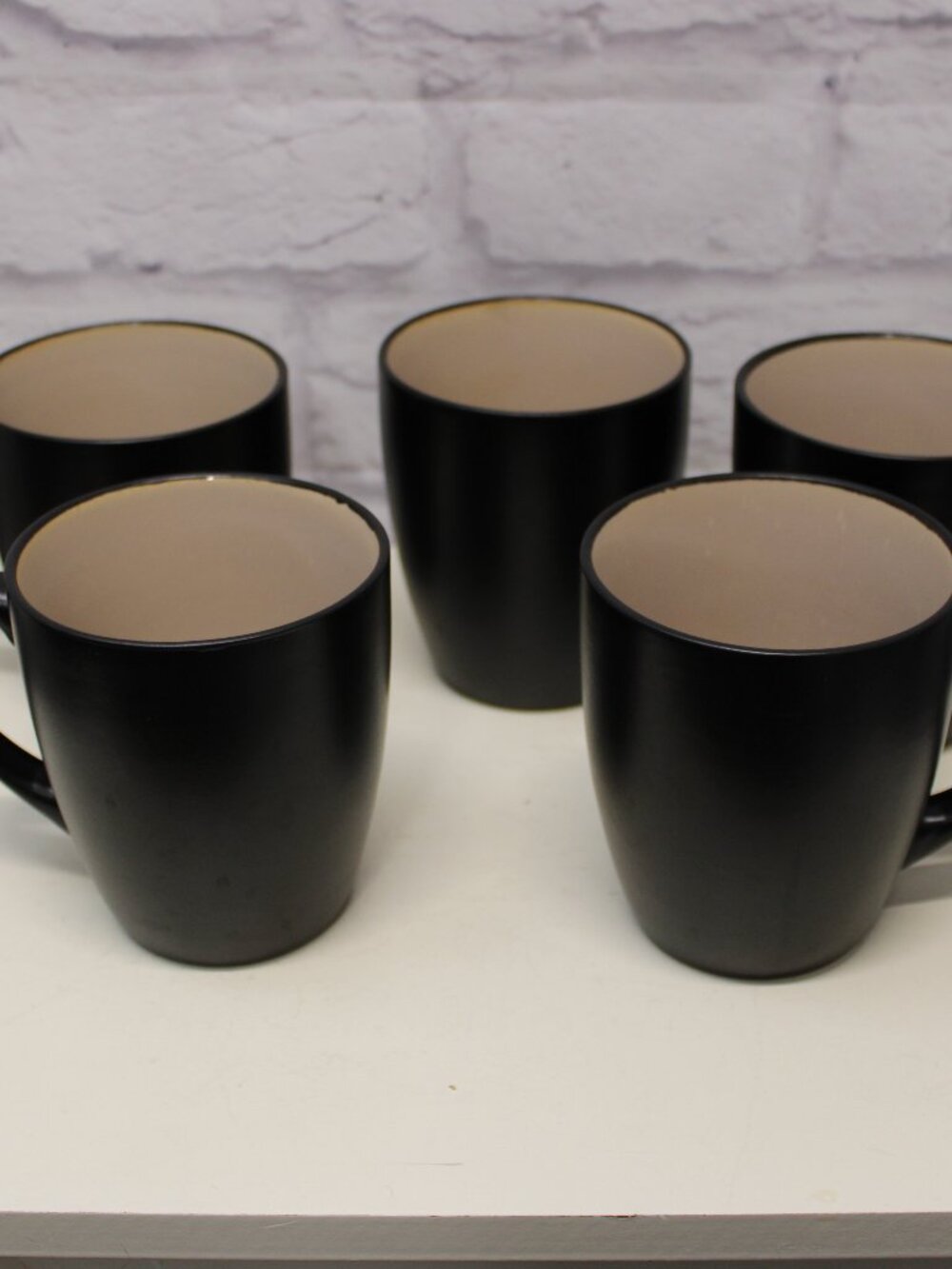 At Home Black Tan Stoneware Coffee Mugs Set of 5